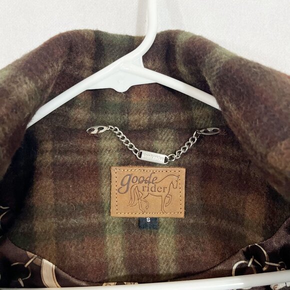 Goode Rider Brown & Green Plaid Double Breasted Coat Jacket Wool - Size Small - Picture 4 of 7
